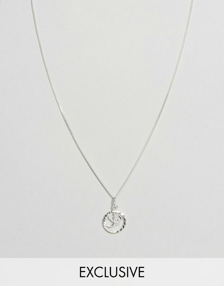 Reclaimed Vintage Aquarius Zodiac Sterling Silver Necklace - Silver