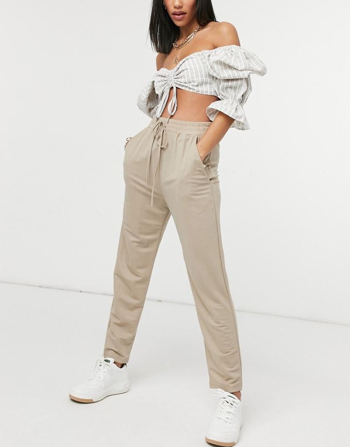 Asos Design Linen Look Peg Pants In Stone-neutral