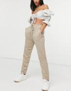 Asos Design Linen Look Peg Pants In Stone-neutral