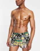 Asos Design Swim Shorts With Multi Print In Super Short Length