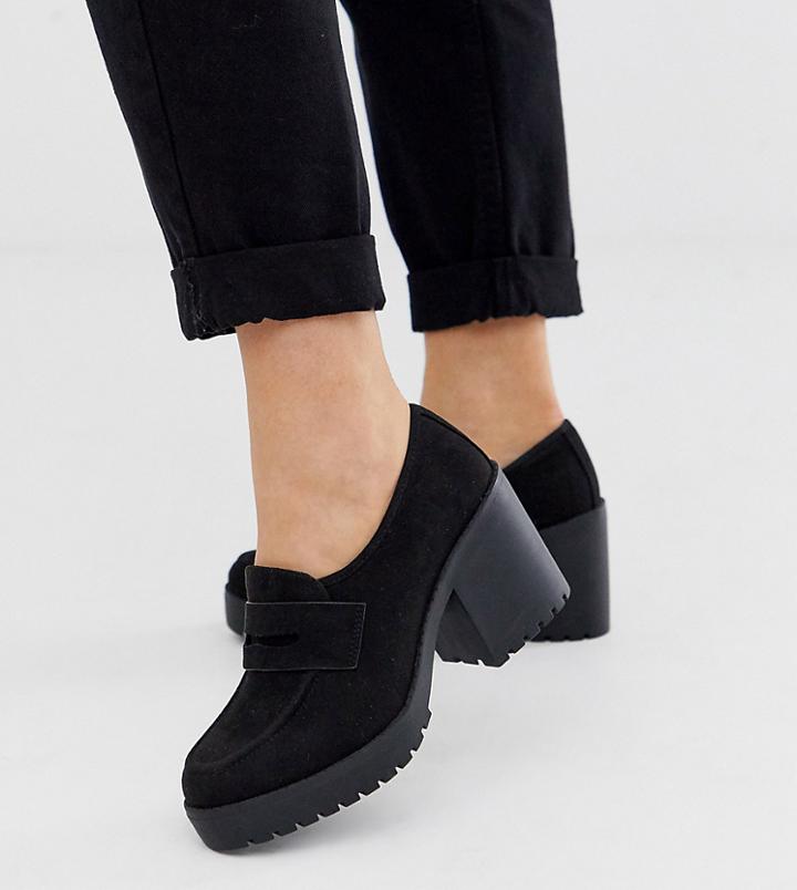 Asos Design Wide Fit Stockton Chunky Loafers In Black