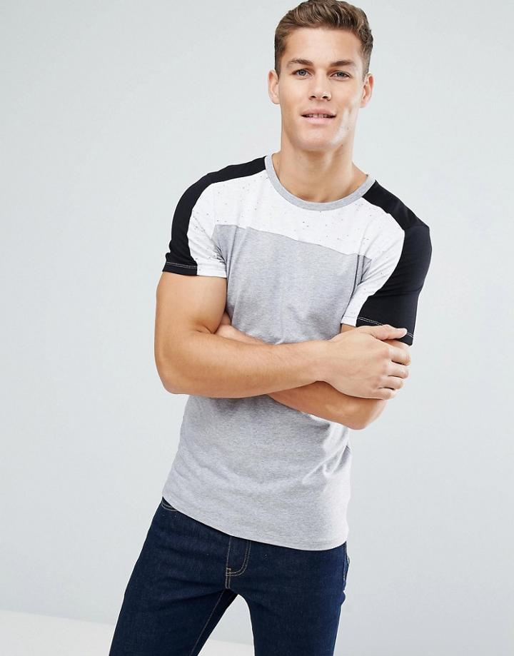 Asos Muscle T-shirt With Color Block In Interest Fabric - Gray