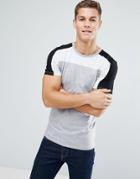 Asos Muscle T-shirt With Color Block In Interest Fabric - Gray