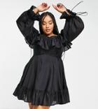 Asos Design Curve Exclusive Off Shoulder Mini Dress With Ruffle Detail In Black
