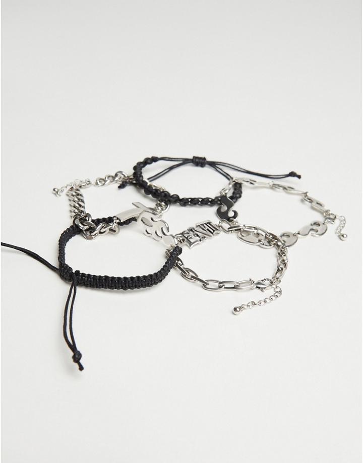 Bershka 5 Pack Bracelet In Silver And Black-multi