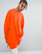 Asos Extreme Oversized Long Sleeve T-shirt With Super Long Sleeves In Orange - Red
