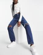 Naanaa High Waisted Mom Jeans In Dark Blue