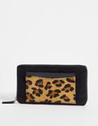 Urbancode Leopard Print Zip Around Suede Wallet In Black