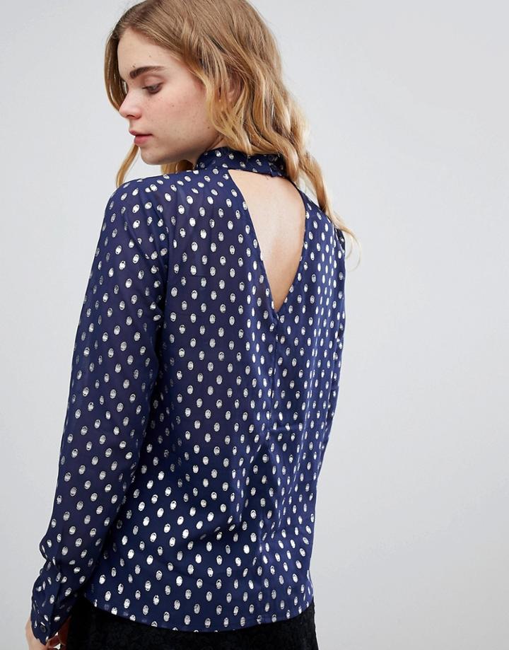 Ichi Foiled Spot Top - Navy