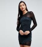 Asos Tall Lace & Mesh Bodycon Mini Dress-black