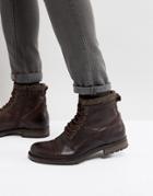 Jack & Jones Marly Leather Chunky Boots With Warm Lining In Brown - Brown