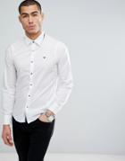 Emporio Armani Slim Fit Contrast Collar Stretch Poplin Shirt In White - White