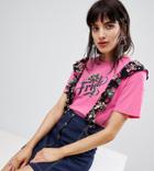 Reclaimed Vintage Inspired Frida Kahlo Ruffle T-shirt - Pink
