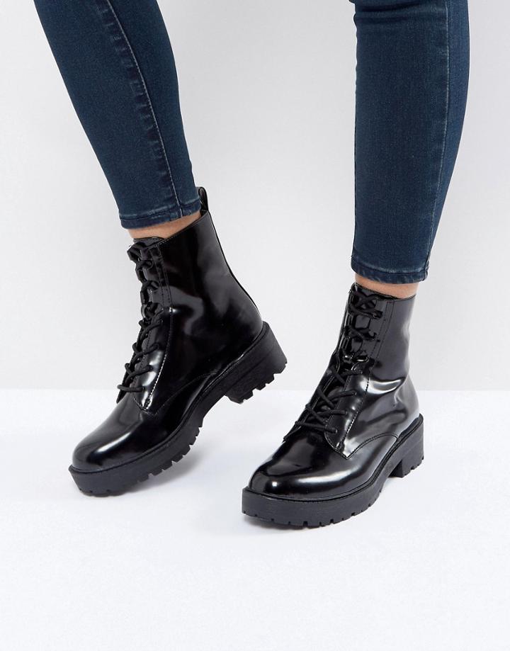 Bershka Vinyl Chunky Shoe Boot - Black
