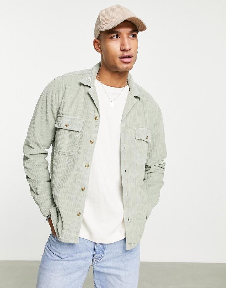 Asos Design Irregular Cord Overshirt In Mint-green