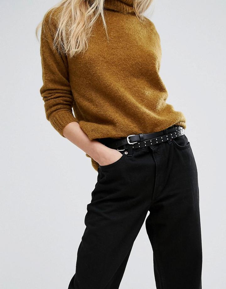 Pieces Skinny Wraparound Stud Belt - Black