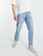 Asos Design Mid Wash Slim Jeans In Selvage Denim-blues