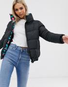 Brave Soul Winnie Reversible Neon Animal Print Puffer Jacket-blue