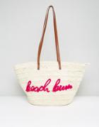 Missguided Beach Bum Slogan Straw Bag - Pink