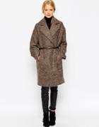 Asos Coat In Cocoon Fit With Belt - Fawn