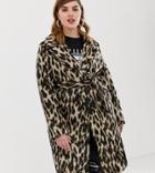 River Island Plus Wrap Coat In Leopard - Multi