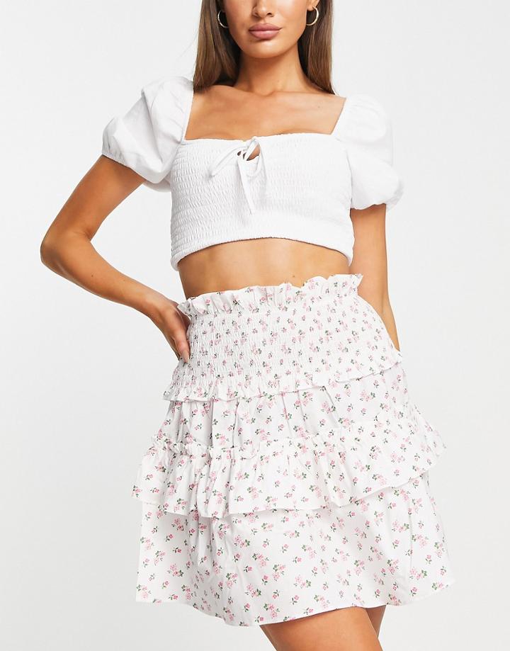 Topshop Shirred Frill Mini Skirt In Floral-multi