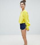 Reclaimed Vintage Inspired Satin Retro Mini Shorts With Trim - Navy