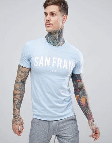 Boohooman T-shirt With San Francisco Print In Blue - Blue
