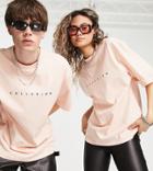 Collusion Unisex Natural Dyed T-shirt With Text Print In Pink
