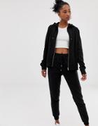 Asos Design Tracksuit Zip Through Hoodie / Slim Jogger With Tie - Black