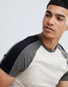 Asos Design Longline Muscle Fit T-shirt With Double Contrast Raglan - Beige