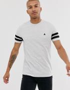 Asos Design T-shirt With Contrast Sleeve Stripes And Logo In White Marl