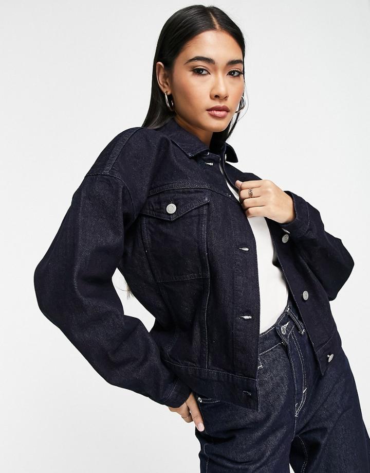 Aligne Organic Cotton Oversized Cropped Denim Jacket In Dark Indigo-blue