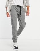 Topman Skinny Belted Cargo Pants In Washed Khaki-green