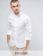 Noak Grandad Shirt In Skinny Fit With Curved Hem - White