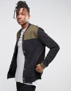 Asos Jersey Bomber Jacket With Woven Panels And Snaps - Black