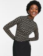 Stradrivarius Long Sleeve High Neck Top In Wave Print-multi