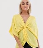 Asos Design Petite Knot Front Top With Beaded Sequin - Yellow