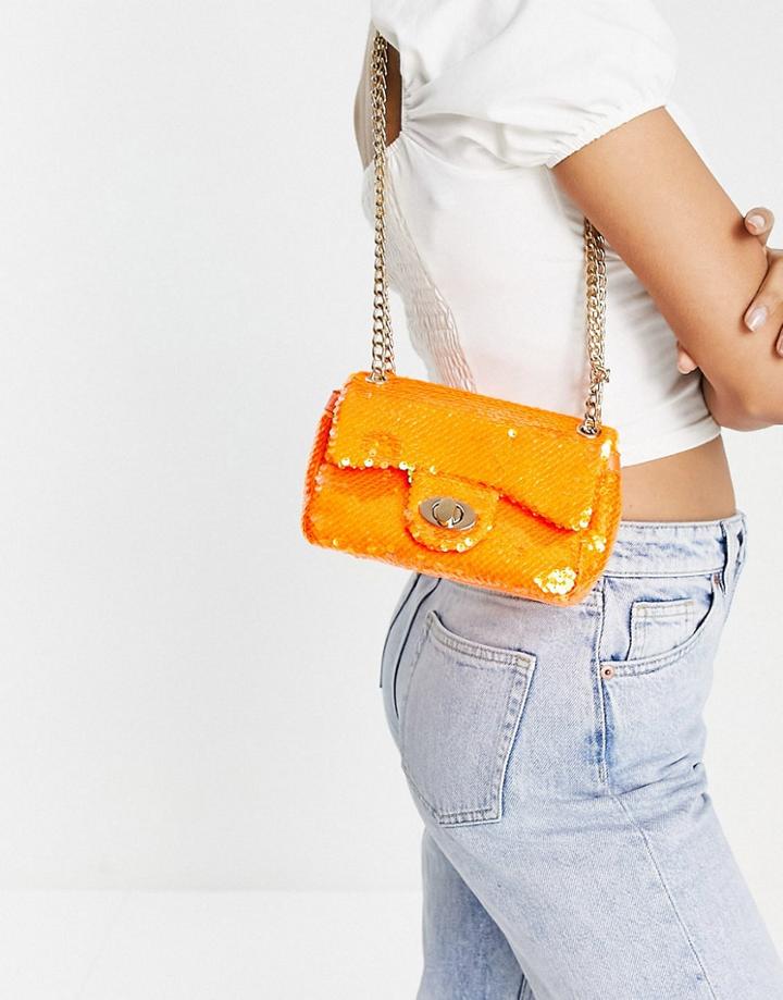 My Accessories London Festival Cross Body Bag In Tangerine Sequin-orange