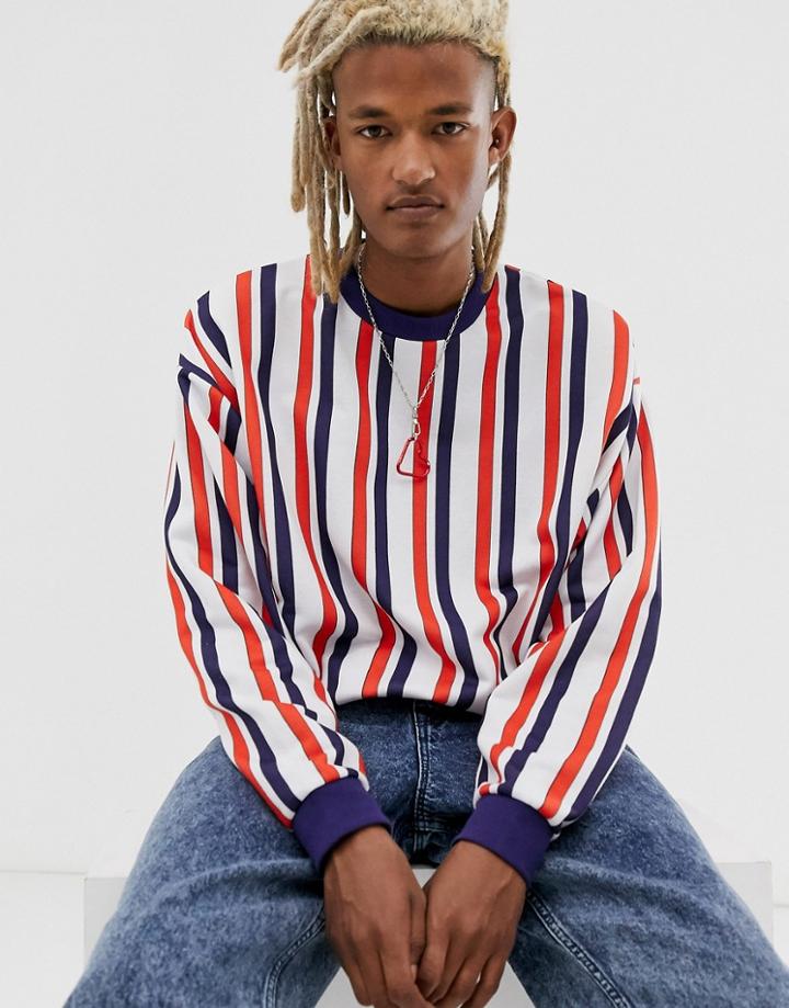 Asos Design Oversized Sweatshirt In Multi Colored Stripes - White