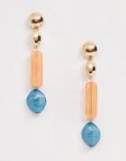 Asos Design Earrings With Shell Style Resin And Pastel Resin Drop Design In Gold Tone - Gold