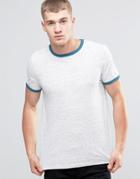 Asos T-shirt With Contrast Neck And Cuff In Gray And Teal