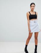 Asos Design Leather Look Mini Skirt With Gathered Waist And Belt-multi