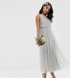 Maya Bridesmaid Sleeveless Midaxi Tulle Dress With Tonal Delicate Sequin Overlay In Soft Gray