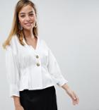 Vero Moda Petite Button Through Gathered Waist Blouse - White