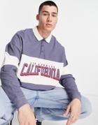 Asos Design Oversized Long Sleeve Polo T-shirt In Gray Waffle With California Print