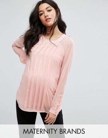 Mama. Licious Pleat Detail Long Sleeve Woven Top - Pink
