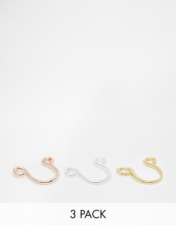 Asos Pack Of 3 Fine Wire Nose Cuffs - Multi