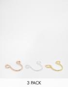 Asos Pack Of 3 Fine Wire Nose Cuffs - Multi