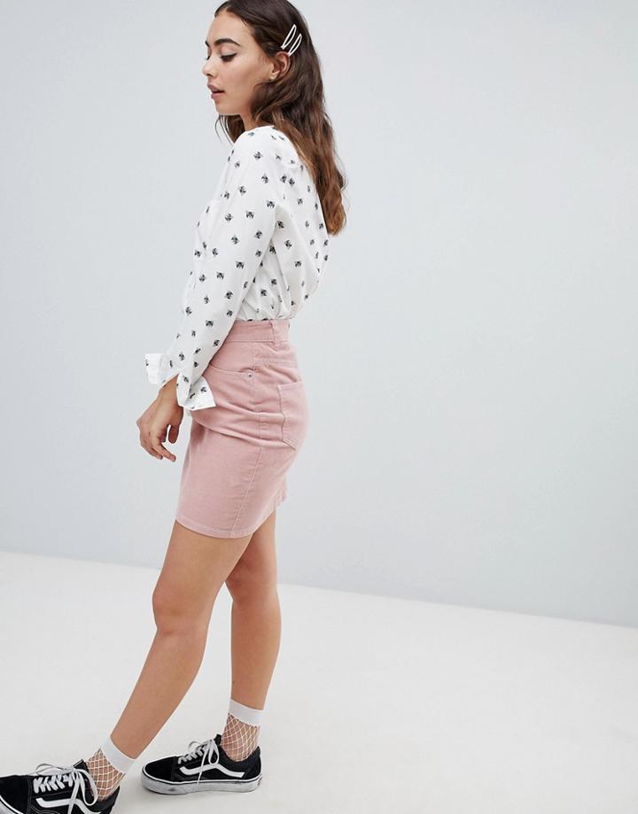 Asos Design Cord Original Skirt In Pale Pink - Pink